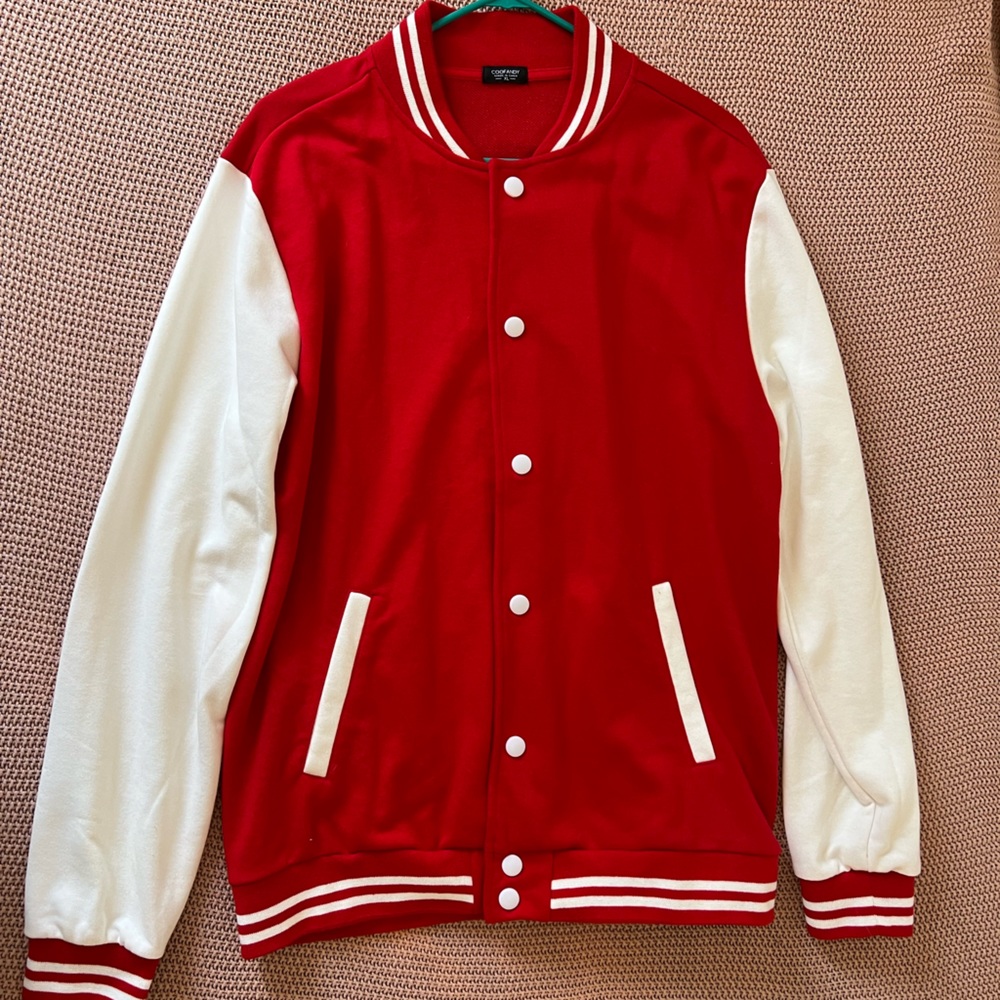 Coofandy Red and White XL Plain Varsity Jacket